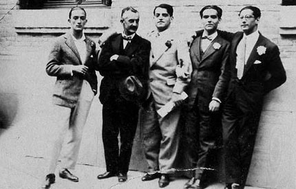 Salvador Dalí, José Moreno Villa, Luis Buñuel, Federico García Lorca és José Antonio